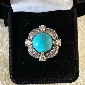 Sterling Silver Turquoise and CZ Ring. Size 7.75
